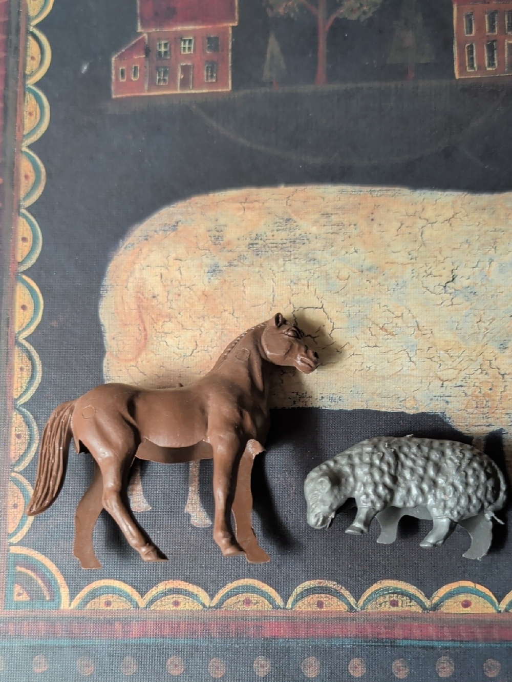 Vintage Brown Horse and Gray Sheep Farm Figures Toys Barnyard Collectible